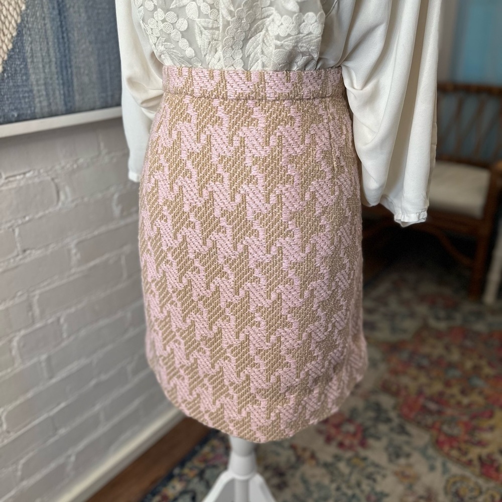 Vintage Peggy Jennings Pink and Gold Houndstooth Tweed Skirt - Picture 4 of 12